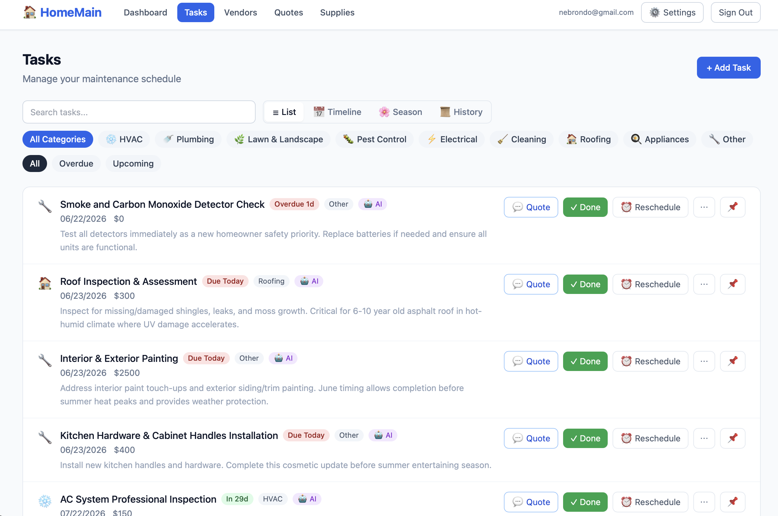 Nestry showing a personalized home maintenance schedule